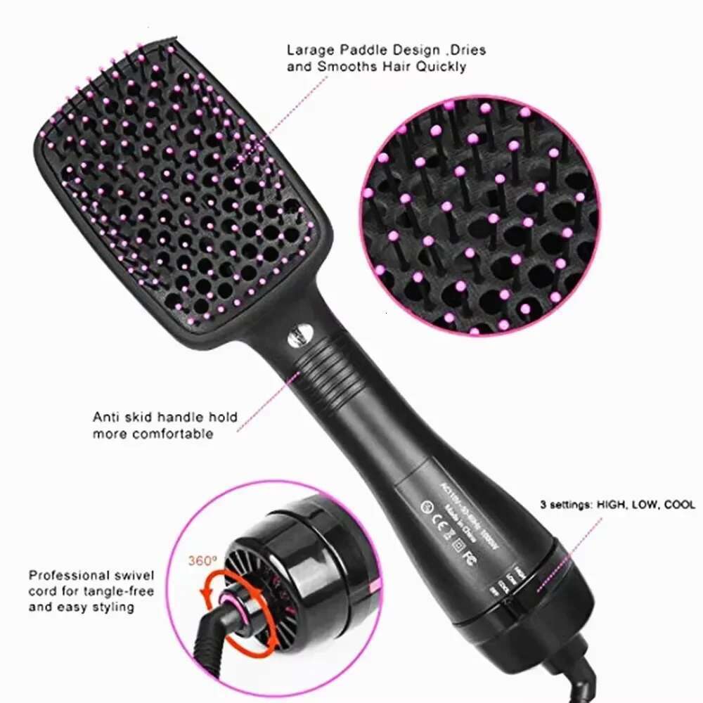Hair Black and Pink Multifunctional Hairdryer One Step Ions Hot And Cold Air Wind Blow Dryer Brush With Comb