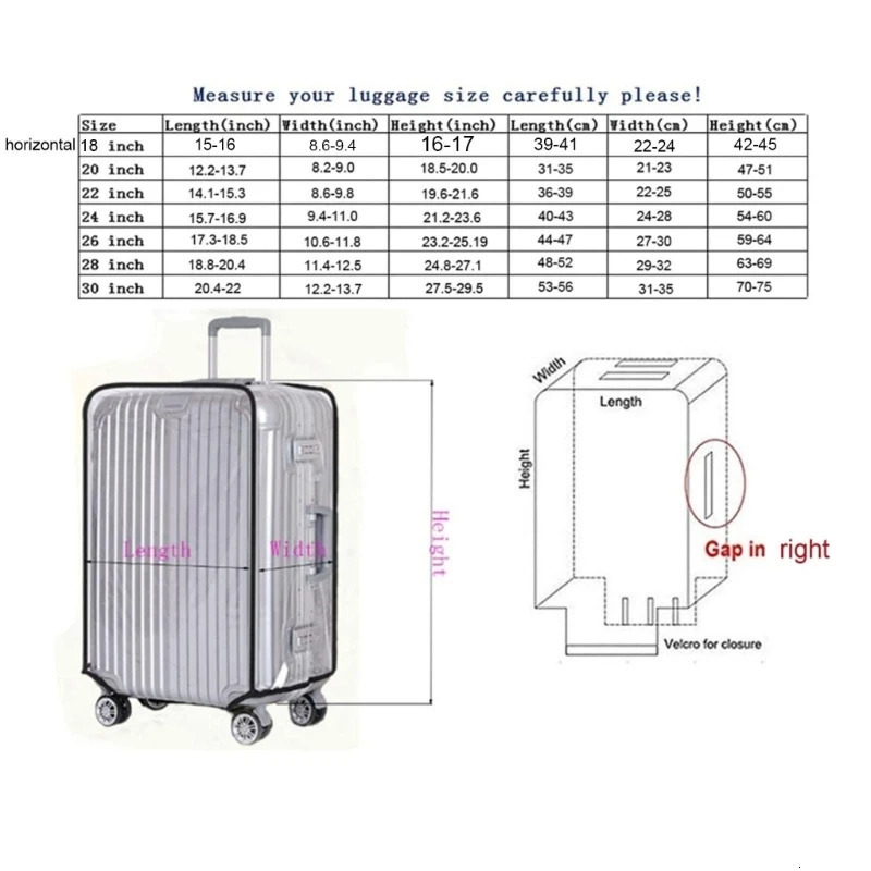 Clear PVC Suitcase Cover Protectors 18 20 22 24 26 28 30 Inch PVC Transparent Travel Luggage Protector for Carry on 250103