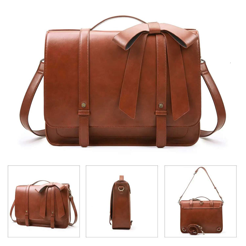 ECOSUSI Bags Women Courier Bags PU Leather 14'' Laptop Satchel Female Shoulder Bag For College Travel Square Bag