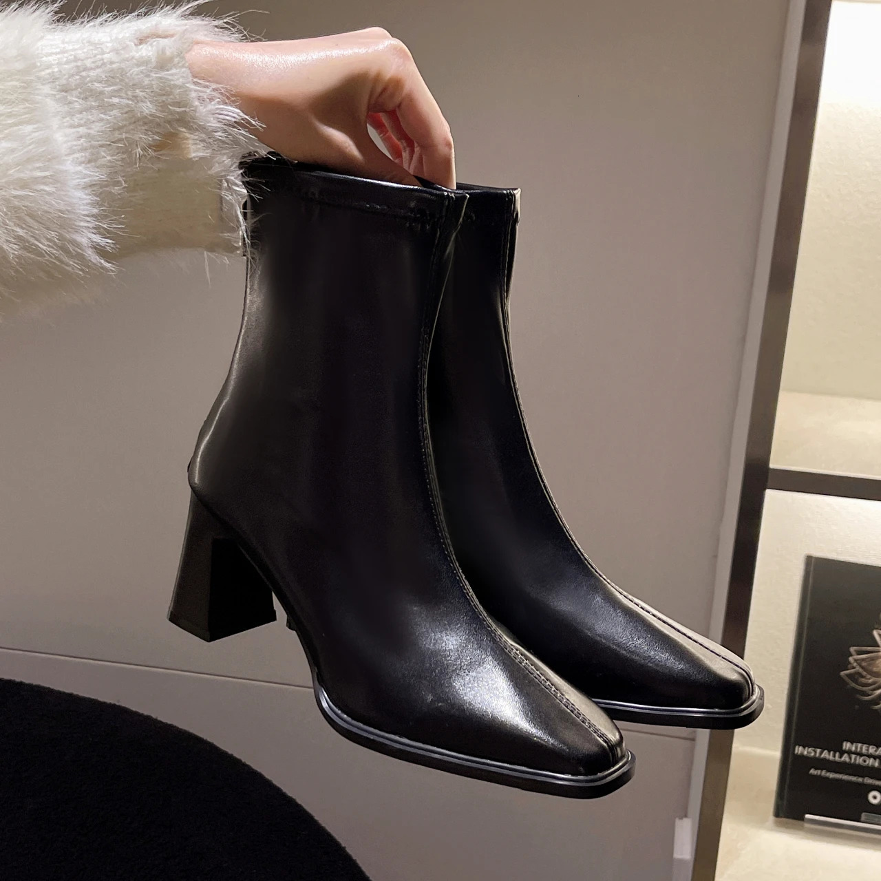 High Quality High Heel Boots Women Leather Winter Boots Women Comfortable Warm Fur Women Ankle Boots Shoes Black Brown D159 250106