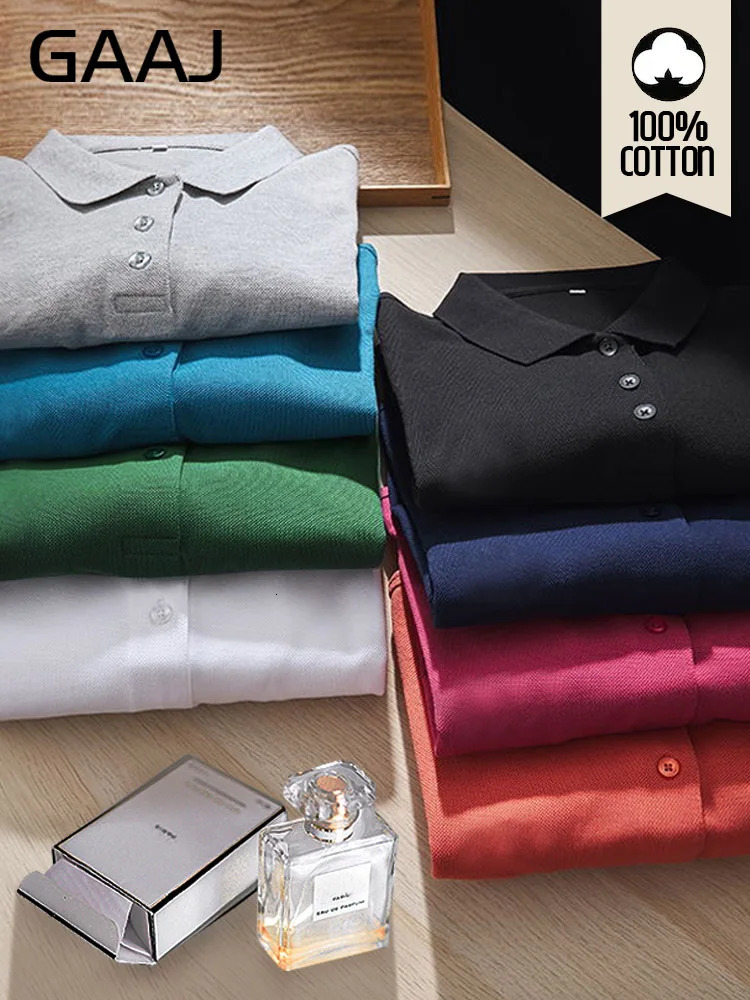 GAAJ long sleeved polo shirt 100% cotton polo shirt lightweight top casual golf suit social mens clothing mens clothing er 250103