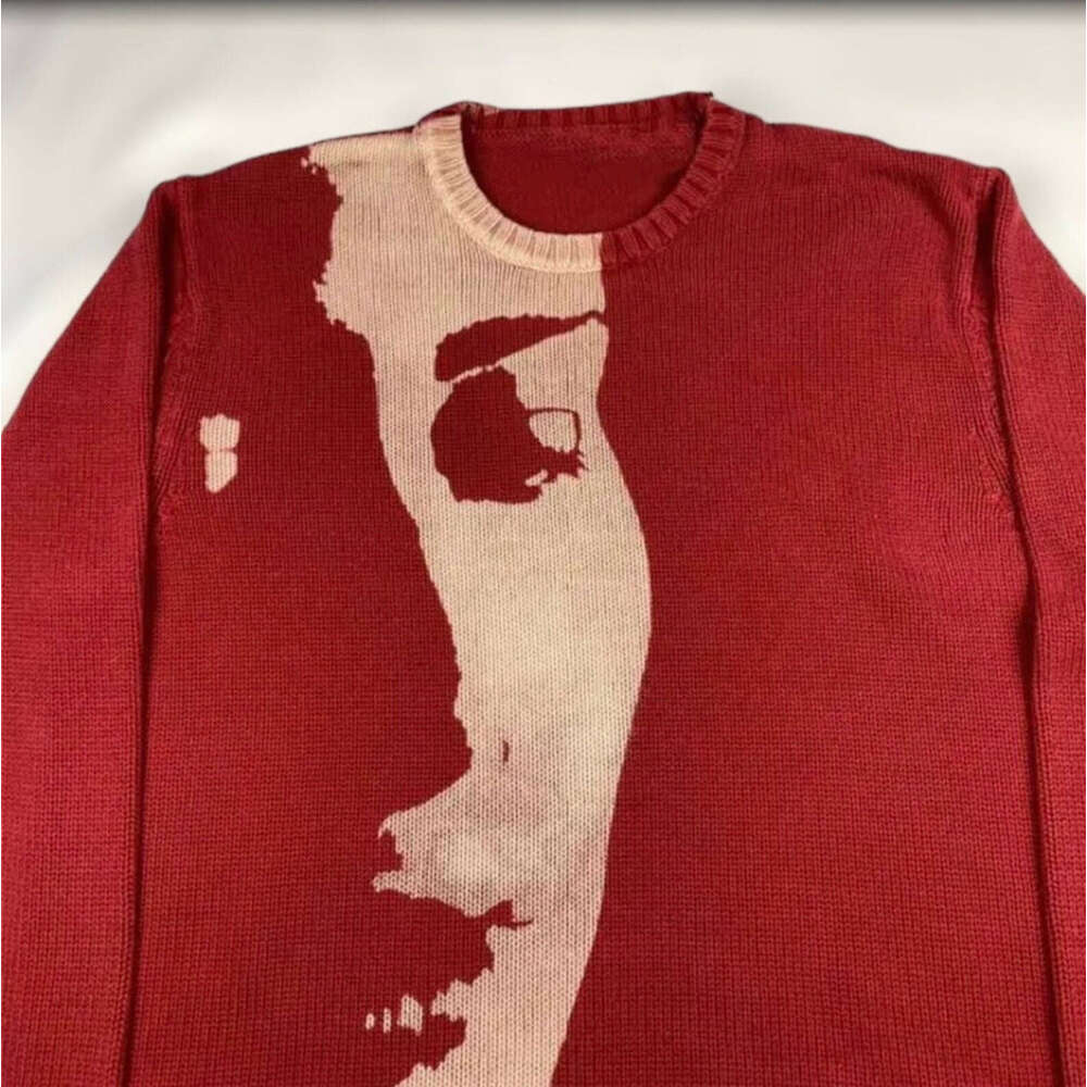 Knitwear Portrait Jacquard Pattern Round Neck Long Sleeve High Street Loose Sweater Punk Style