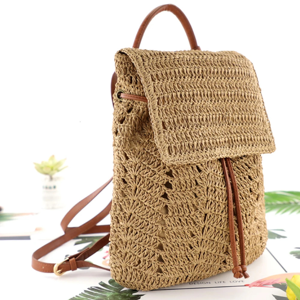 Womens Straw Backpack Summer Boho Bohemian Hollow Shoulder Bag Hobo Crochet Women Travel Bags for Women Knitted Beach Backpack 250102