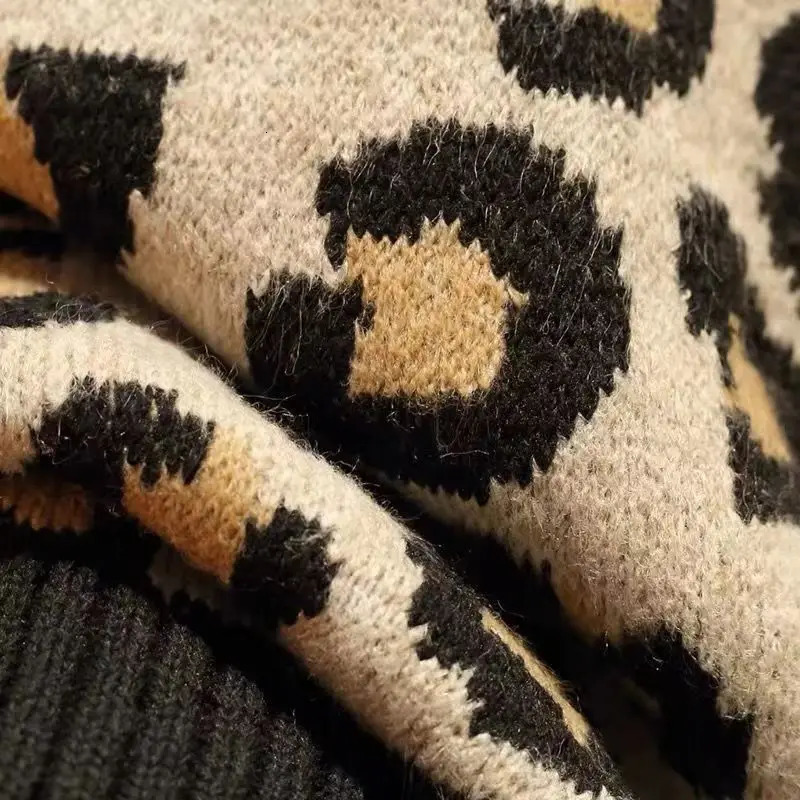 Biyaby Leopard Knitted Sweaters Woman Vintage Lazy Style Loose Jumper Blouse Women Autumn Winter ONeck Bottoming Pullovers 250103