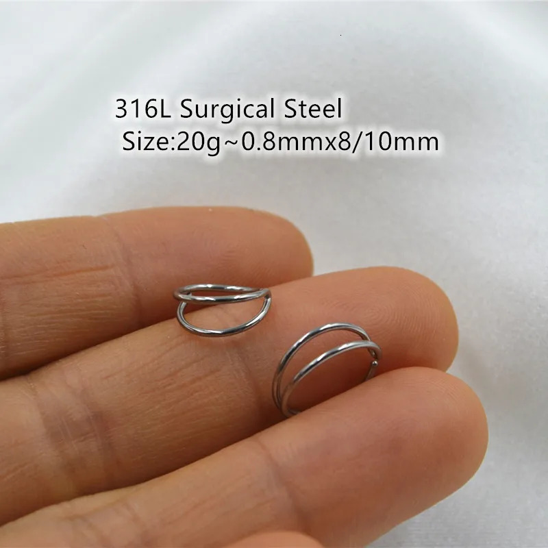 50pcs/Lot Steel Two Rings Open Bend Seamless Smoothly Septum Hoop Nose Ring Earring Body Nose Lip Piercing 20G 250103