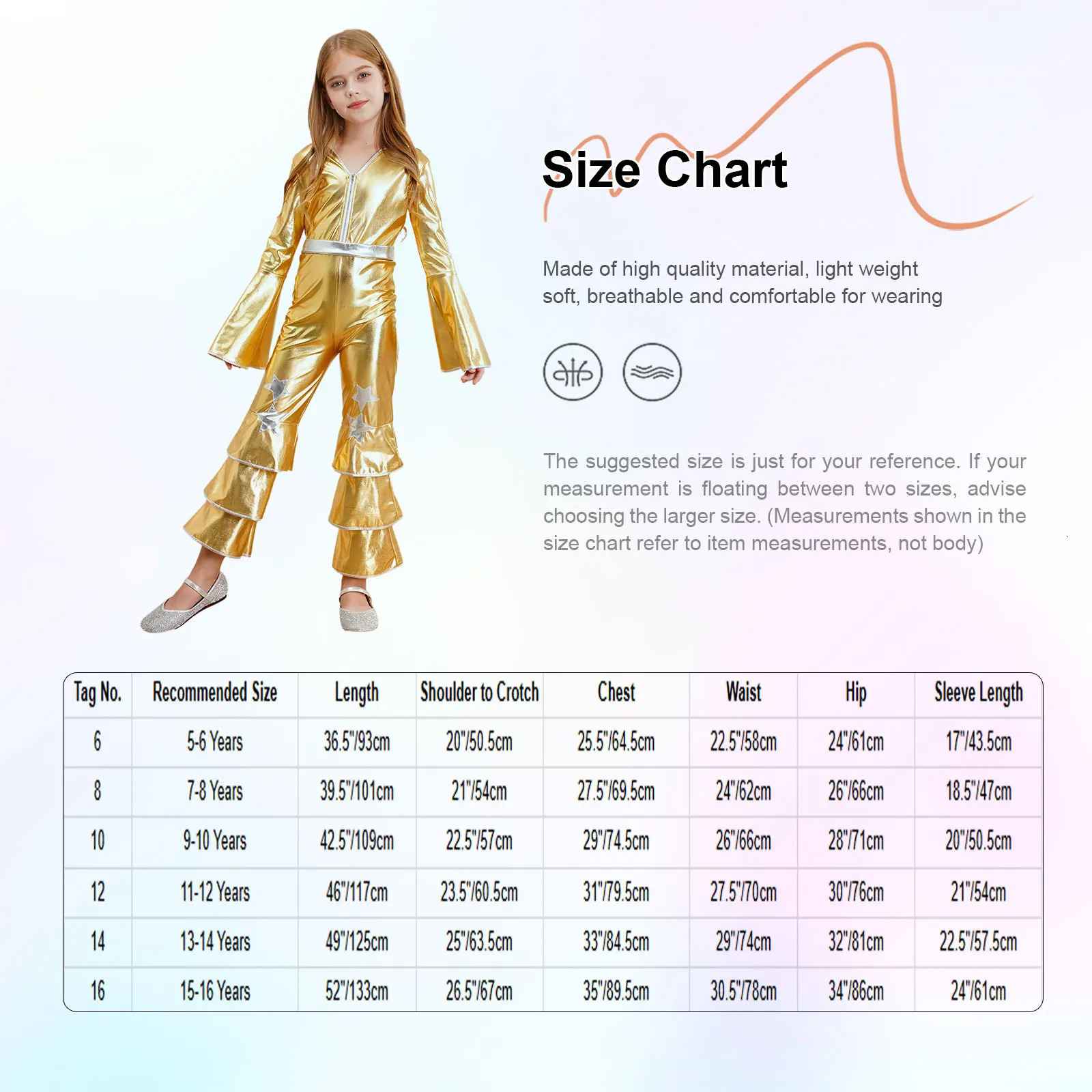 Kids Girls 70s Disco Dance Vintage Jumpsuit Metallic Shiny Flare Sleeve Ruffle Bell Bottom for Halloween Theme Party Cosplay 241230z