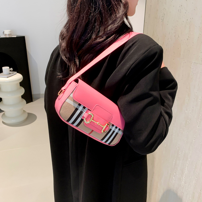Crossbody popular saddle bag women's bag 2025 cross-border new Europe and the United States Candy color plaid all-in-one shoulder underarm ladies