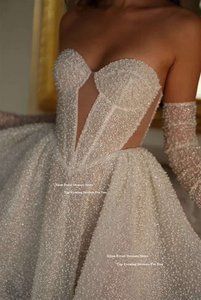 Xijin Glitter Short Wedding Dress Sweetheart Sleeveless A-Line Ball Dress Formal Event Cocktail Party Dress Customization 250103