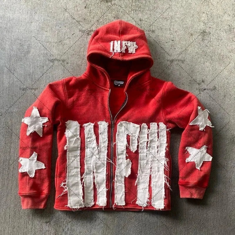 Y2k Long Sleeved Pullover Hoodie With Letter Patchwork Tops Streetwear Vintage Hoodie School Outfit Punk High Street Ootd s 250106