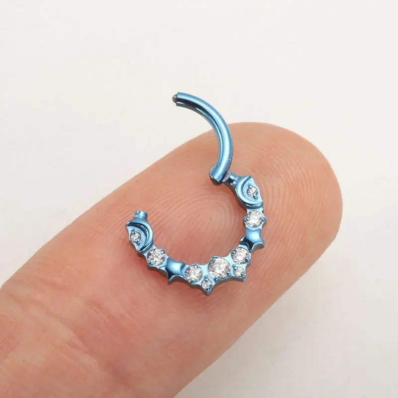 ASTM F136 Star Moon with Zircon Clicker Piercing 16G Septum Hoop Nose Ring Tragus Helix Daith Hinged Earrings 250103