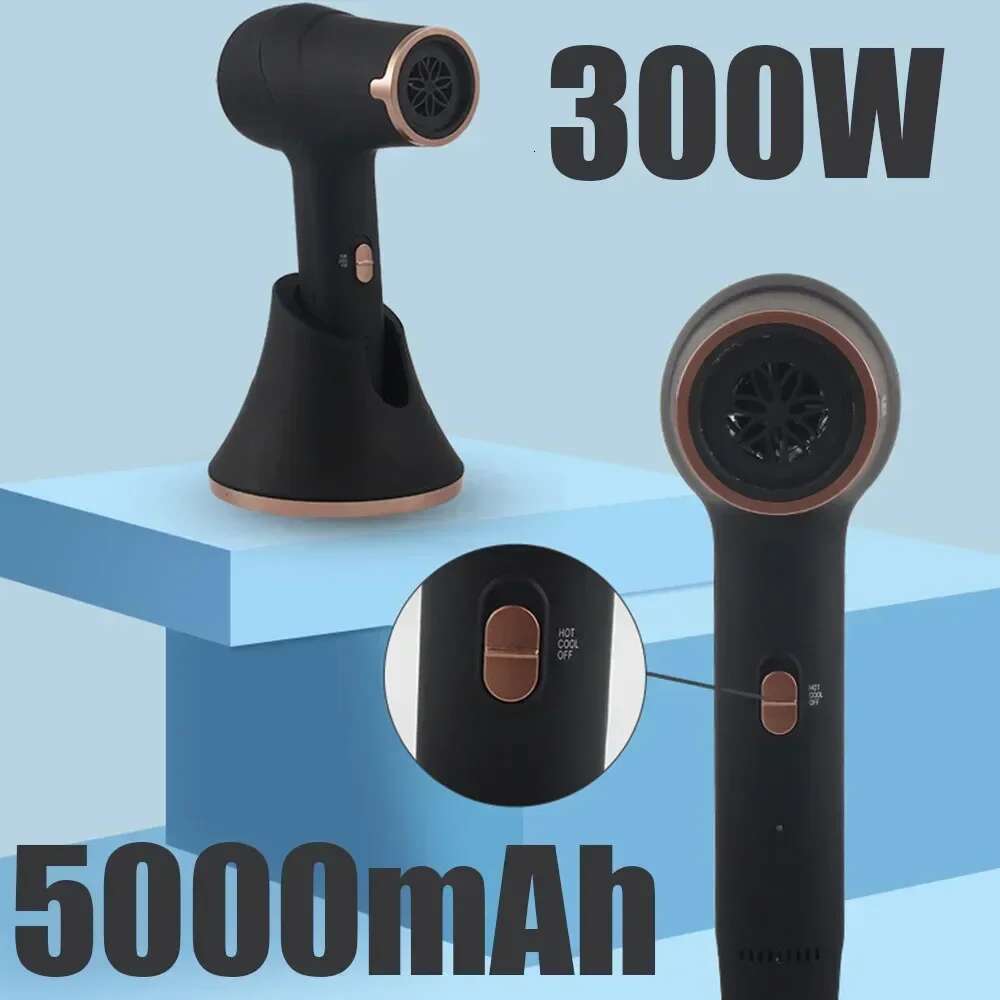 Hair Dryer Rechargeable Portable Travel Hairdryer Wireless Blower Salon Styg Tool 5000mAh 300W Hot and Cool Air