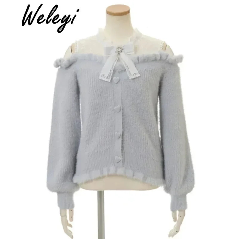 Jirai Kei Sweet Womens Fluffy Off Shoulder Sweater AutumnWinter Lolita Cute Sutdent College Style Knit Knitwear Female 250103