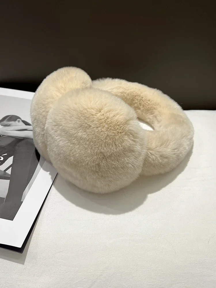 Real Rex Rabbit Fur Earmuffs for Women Winter Ear Warmers Soft Warm Furry Ear Muffs for Cold Weather 250106