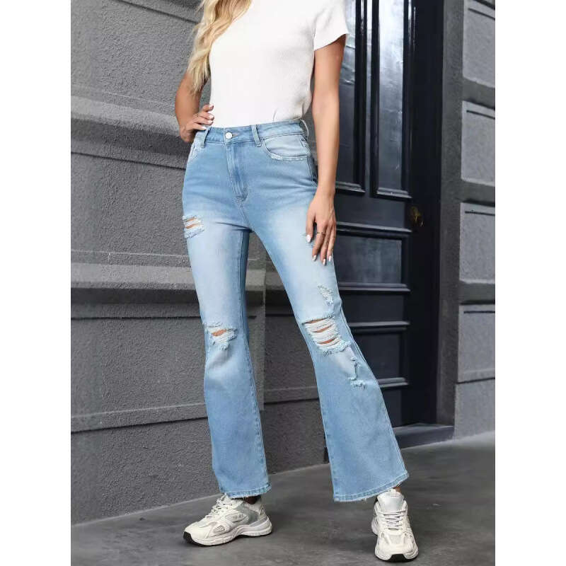 Women's Wear Street Pants New High Waisted Slim And Perforated Flared Jeans For Women