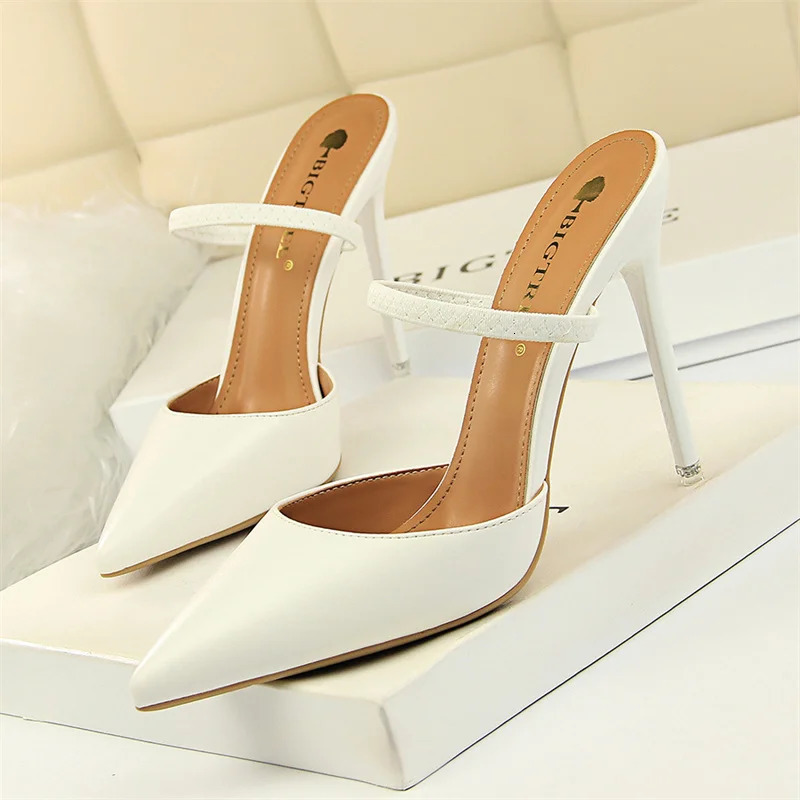 Summer Retro Simple Women Shallow Mouth Thin High Heels Mules Slingbacks Slippers Pointed Toe Hollow Wedding Slip On Pumps Shoes 250103