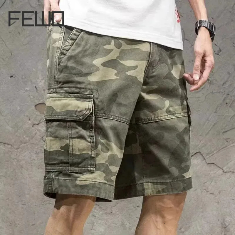 FEWQ American Vibe Camouflage Workwear Mens Shorts Loose Straight Leg Summer Cotton Oversized Casual Male Trousers 24E1621 250103