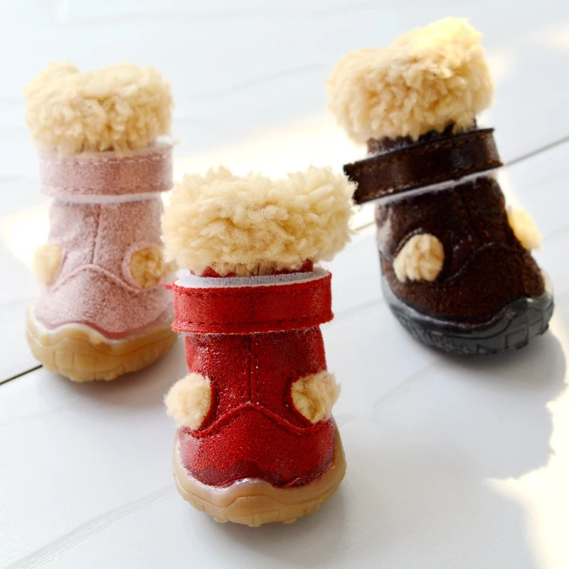 Snow Winter Season Shoes For Dogs Warm 4pcsset Non-slip Little Small Pet Puppy Animal Footwear With Fur Chihuahua Pugs Boots 250106