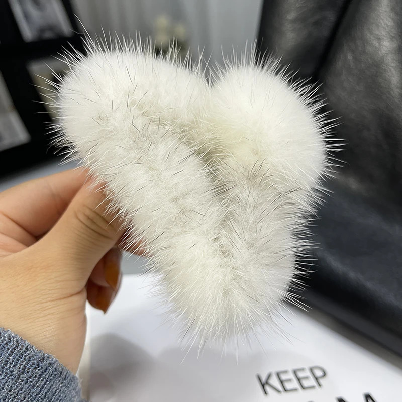 Women Cute Hairpin Plush Natural Mink Fur Hair Claw Elegant Temperament Real Fur Hairgrips Fashion Hair Accessories 250106