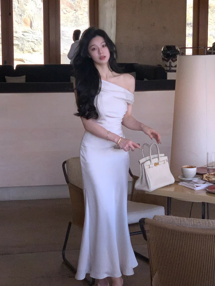 Elegant Off Shoulder Evening Party Dresse Summer Slim Solid Vestidos Woman Club Dress Fashion Vestido 250103
