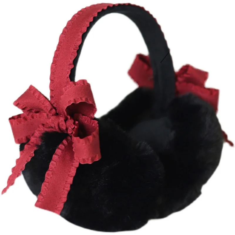 Japanese lolita earmuffs warm women winter Korean cute bow thick ears hanging ear bag 250106