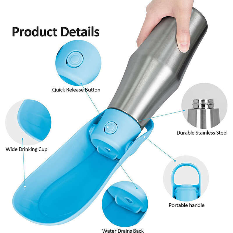 DHPET Dog Water Bottle Portable Stainless Steel Convenient Pet Water Dispenser Leak Proof Puppy Travel Water Bowl for Dog Outdoor Walking Hiking 27OZ