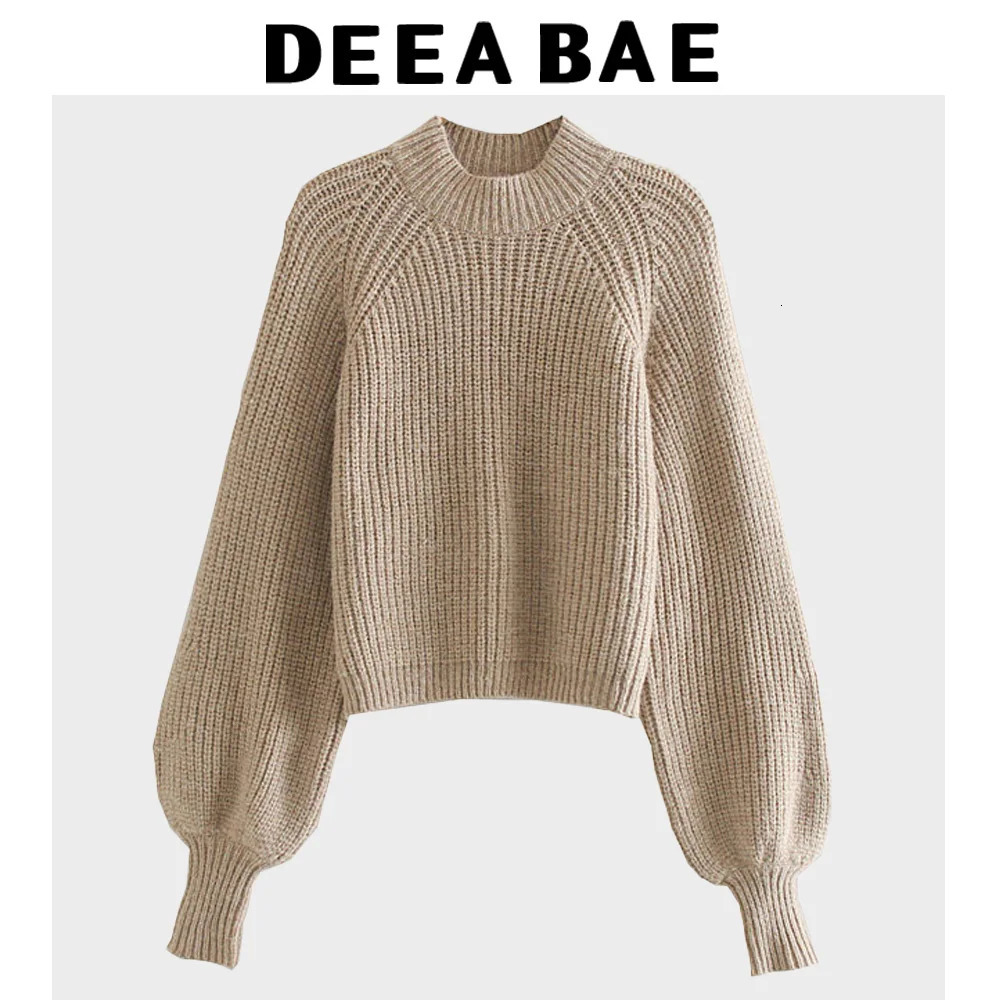 DEEABAE Korean Style Womens Clothing Lazy Round Neck Pullover Sweater Simple Commuting Loose knitted Bottoming Shirt 250103