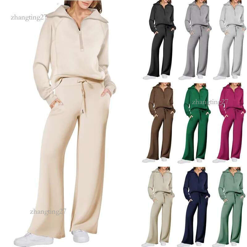 Women's Two Piece Pants Women Outfits Sweatsuit Set Quarter Zip Sweatshirt Wide Leg Sweatpant Petite Suits Wedding Dress For Guest