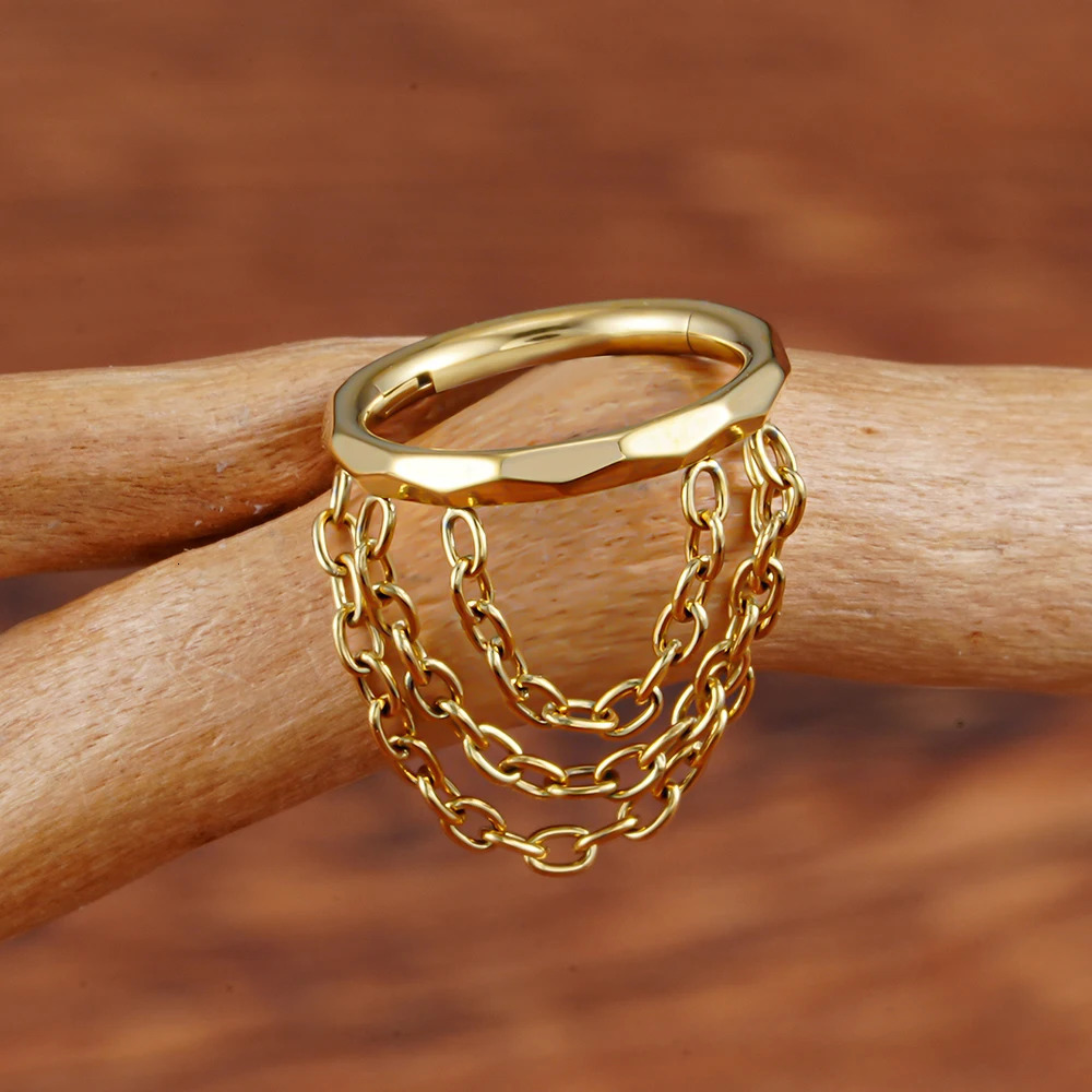Right Grand ASTM F136 16G Triple Chained Hinged Segment Helix Conch Hoop Ring Faceted Cut Septem Clicker Body Jewelry 250103