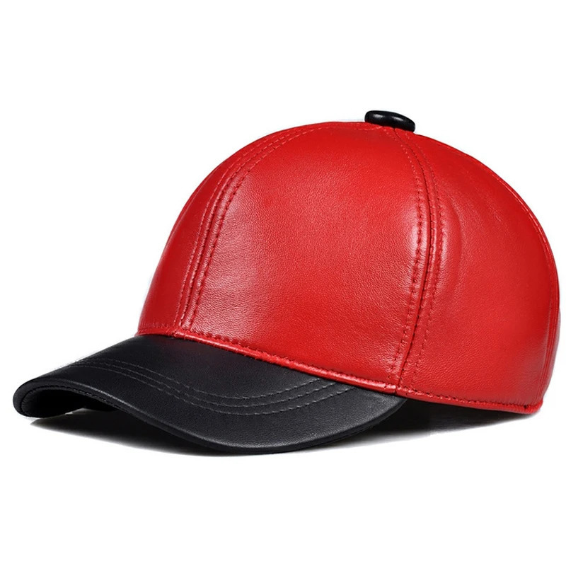 Unisex Real Leather Red Baseball Caps Sheepskin Casual Men Youth Duck Tongue Warm Hats Hip Pop Bonnet Femme Golf Sports 241230