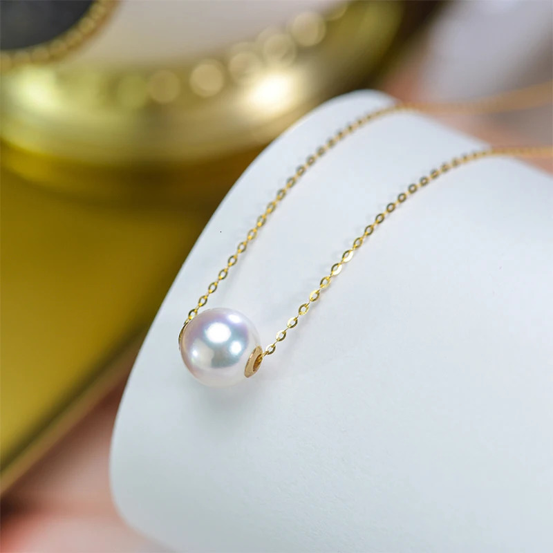 18K Gold Pearl Pendant Necklace For WomenNatural Akoya Pearl Necklace Pendant Yellow Gold Chain Fine Jewelry 250106