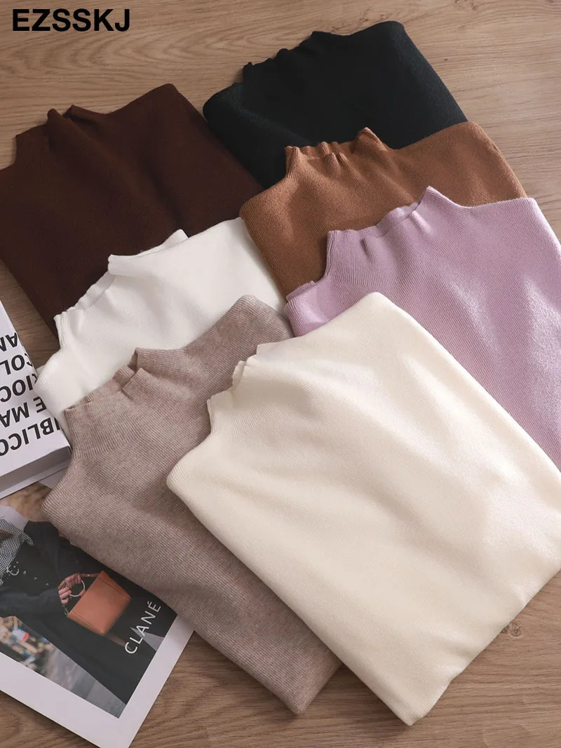 thick sweater underwear with longsleeved base layer womens autumn and winter fungus trimmed semiturtleneck k 250103