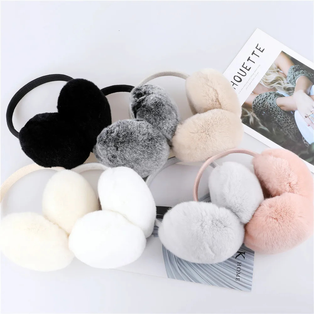 2024 Aarrival Unisex Womens Winter Warm Rex Rabbit Fur Earmuffs Girls Ear Muffle Earflap Ear Cover Double Sided 250106