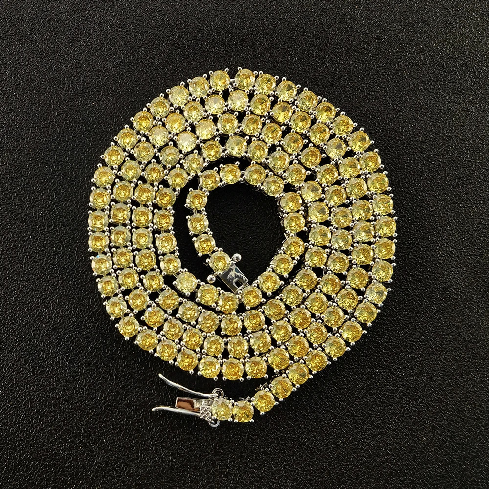 High Quality Hip Hop Brass 4mm Choker Colorful Link Chain Tennis Chain Men Women Fashion Iced Out Cubic zirconia Jewelry 250106