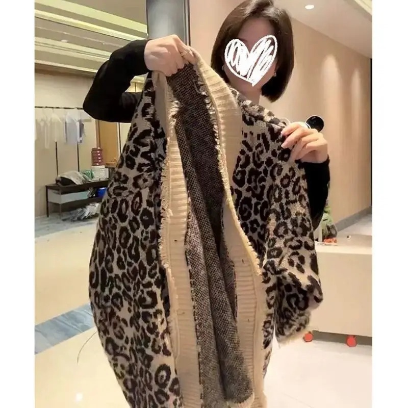 Vneck Tassel Westernstyle Highend Leopard Print Fashionable Retro Lazy Style Sweater Cardigan Womens 250103
