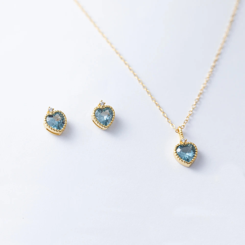 CCFJOYAS 100% 925 Sterling Silver Sapphire Heart Earrings Necklace Set for Women Simple INS Wedding Fine Jewelry Set 250102