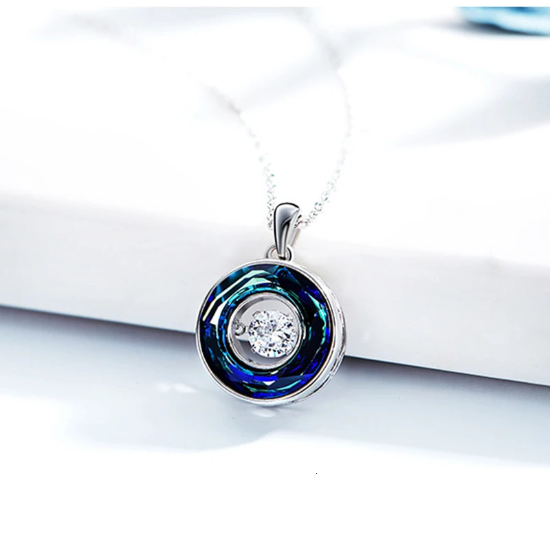 Silver 925 Sparkling Dancing Stone Zircon Round Pendant Necklace for Women Austrian Crystal Necklaces Fine Jewelry Gift 250106