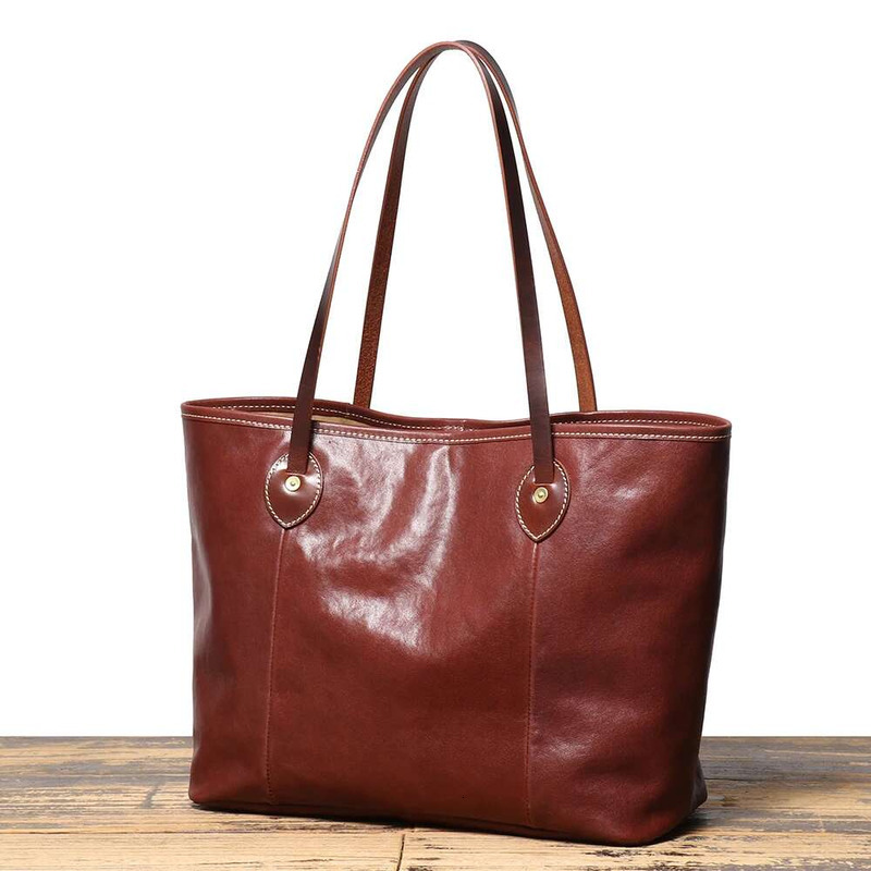 LUOKIR New Trendy Genuine Leather Women's Shoulder Vegetable-Tanned Cowhide Fashion Tote Large Capacity Shopping Bag
