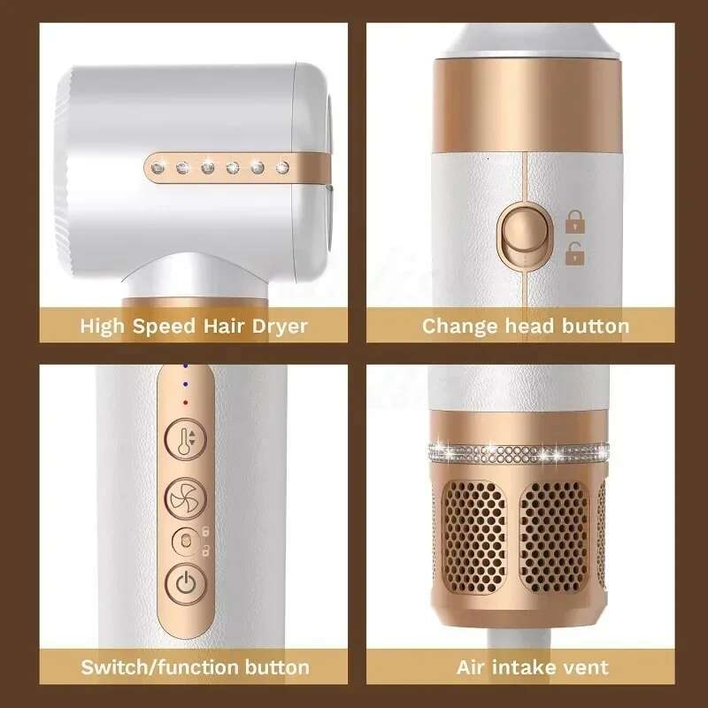 Professional 7 in 1 Auto Wrap Dryer 1400W Powerful Straightener Brush Hot Comb Hair Multi Style High Speed Curg Iron