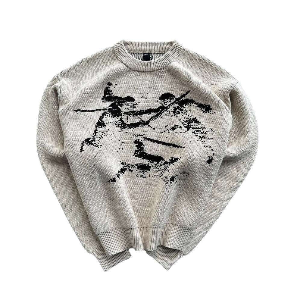 Ins knitted dark pattern jacquard round neck long sleeved high street loose sweater y2k