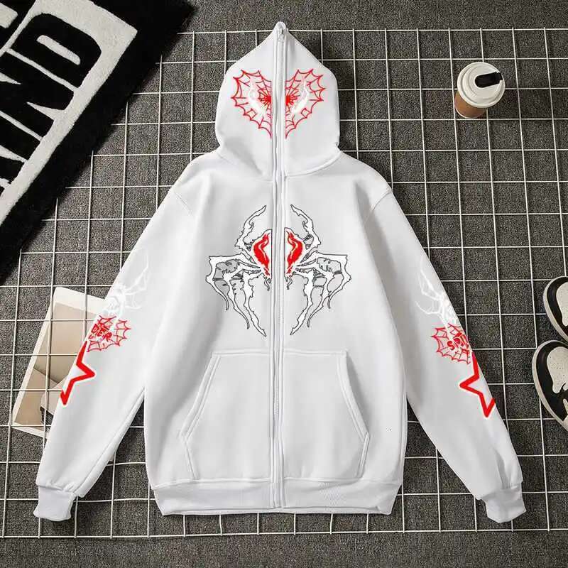 Goth Y2k Streetwear Printing Spider Zip Up Clothes Haruku Long Sleeve Anime Oversize Hoodie Men Women