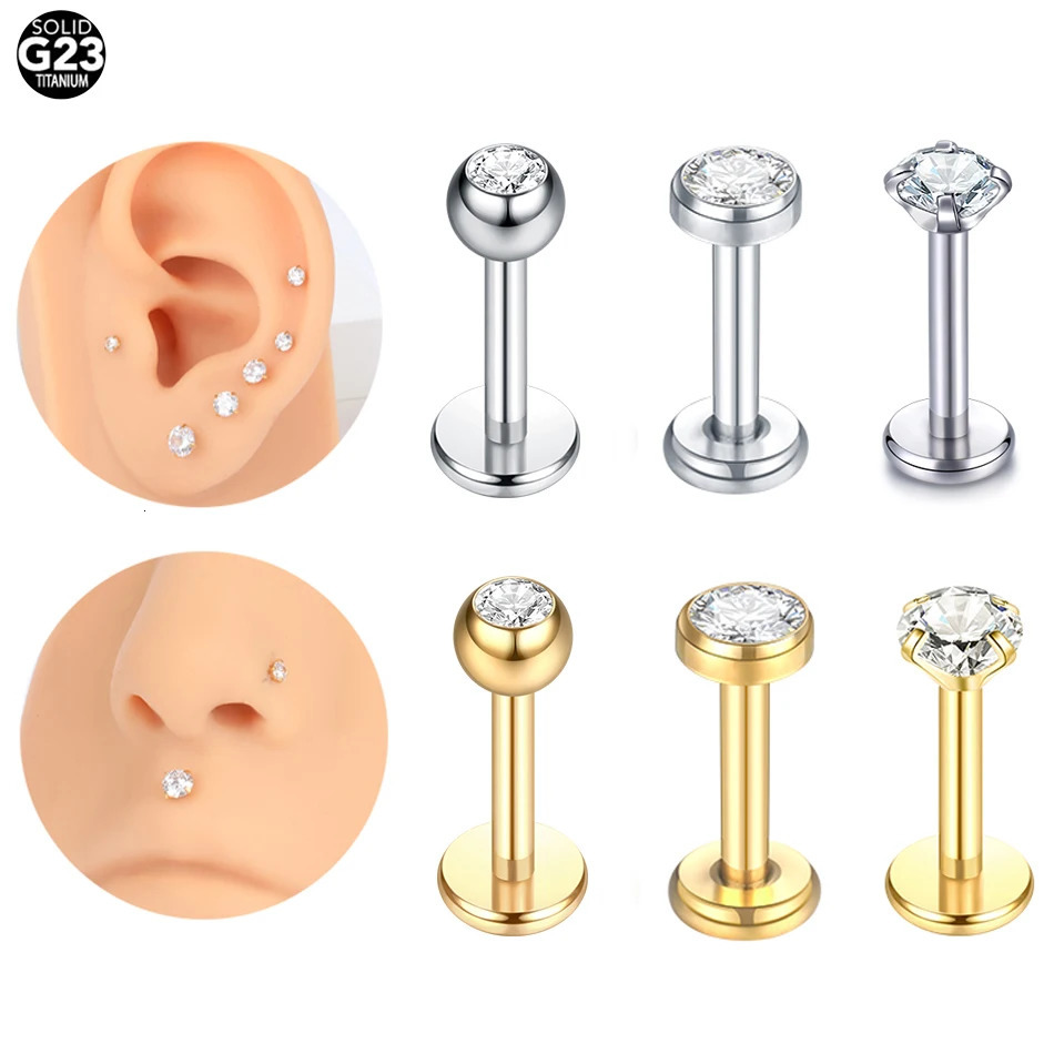 10Pcs/lot G23 Ear Tragus Lip Ring Nose Stud Crystal Internal Thread Helix Piercing Ear Stud Earring for Women Piercing 250103