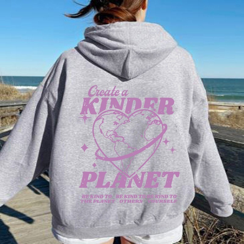 2025 New Model Free Shipping Fashion Autumn Winter New KINDER Love Map Back Collar And Velvet Hoodie Women's Clothing