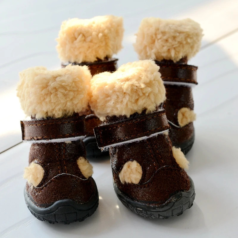 Snow Winter Season Shoes For Dogs Warm 4pcsset Non-slip Little Small Pet Puppy Animal Footwear With Fur Chihuahua Pugs Boots 250106