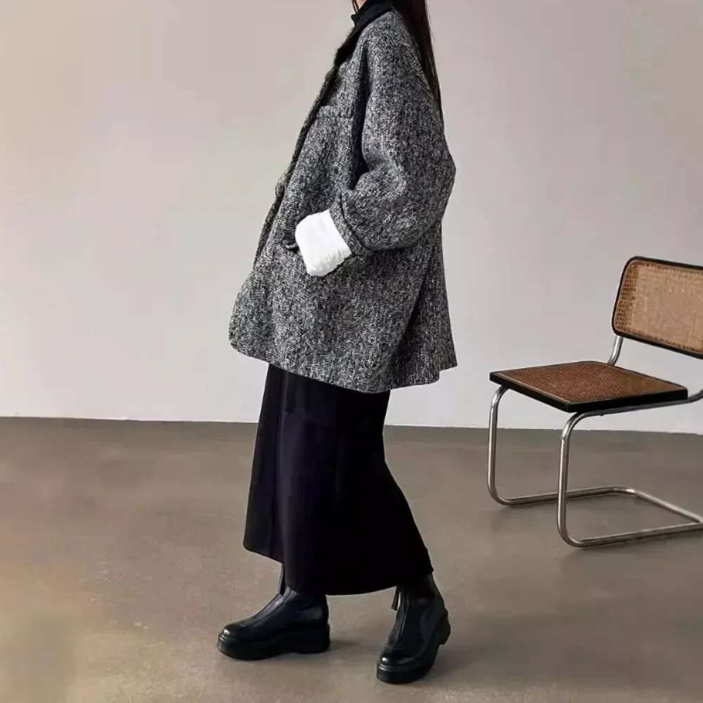 Casual Tweed Chaquetas Mujer Suit Collar Long Sleeve Women 2024 Outerwears Jacket Japan Jackets Loose Retro Single Button Ropa