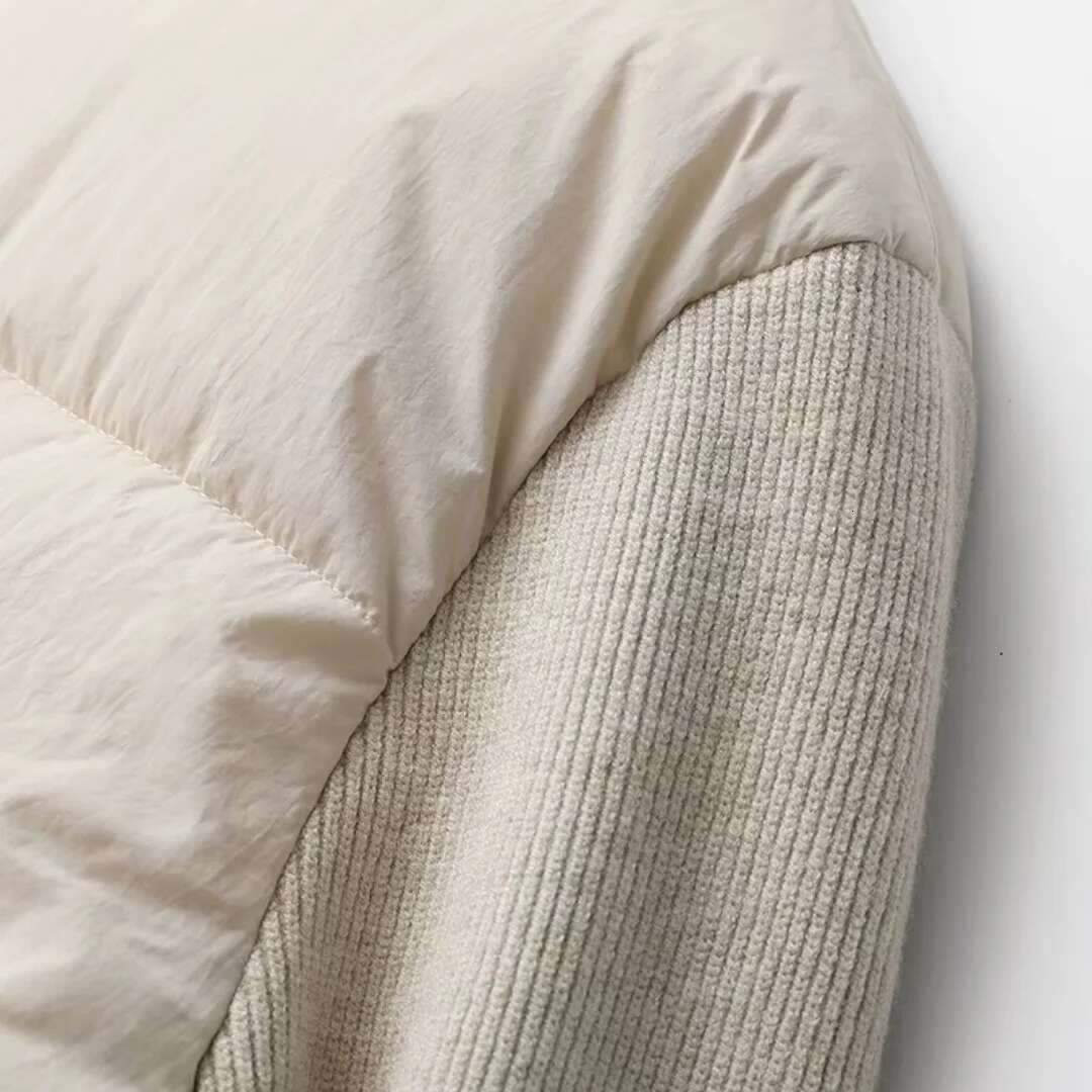 Winter New Women's Fashion Stand Up Collar Long Sleeve Spliced Knitted Warm Cotton Clothing