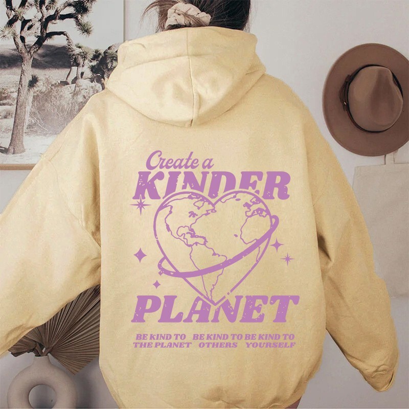 2025 New Model Free Shipping Fashion Autumn Winter New KINDER Love Map Back Collar And Velvet Hoodie Women's Clothing