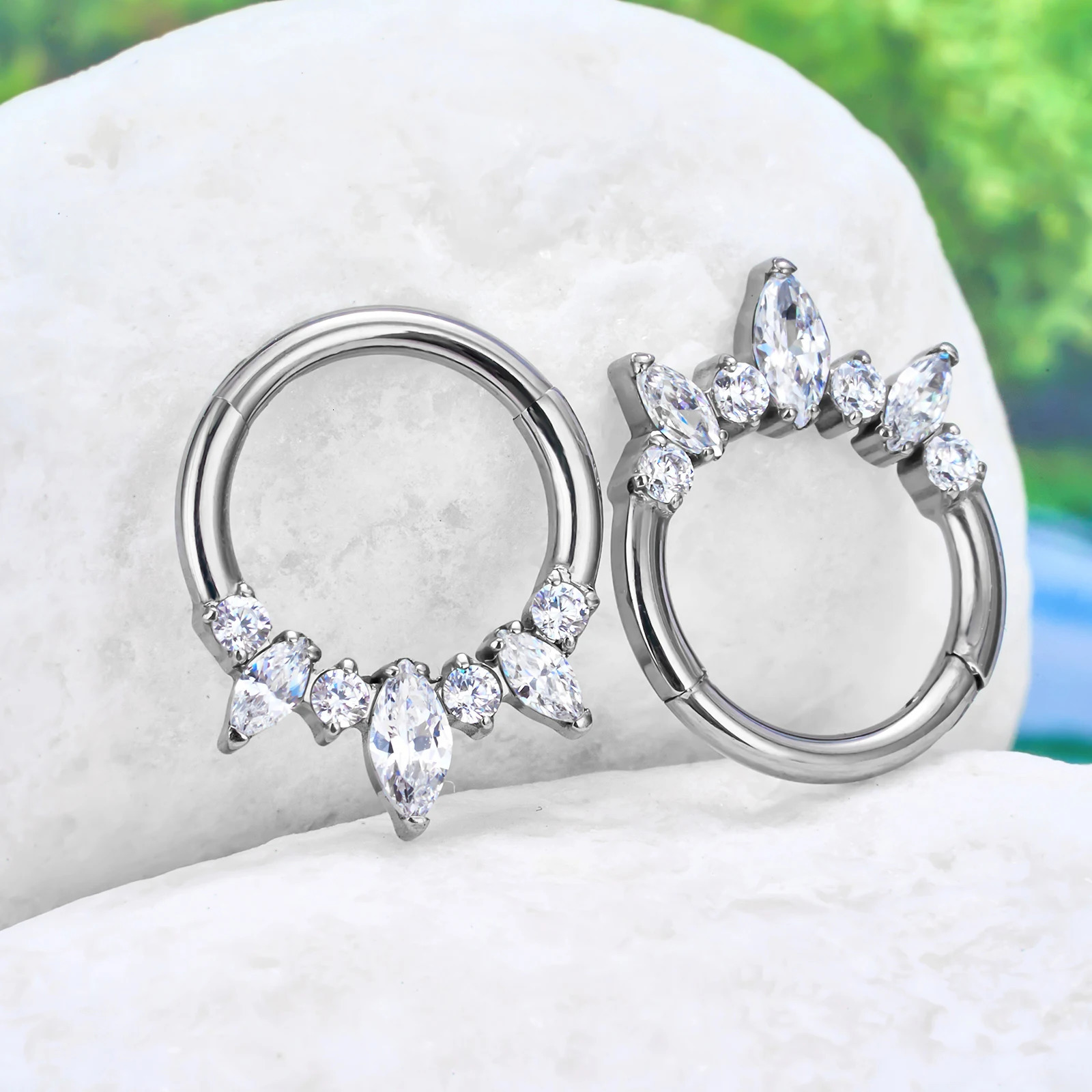 G23 Ear Helix Piercing CZ Water droplets fan-haped Earring Cartilage Conch Tragus Piercing Septum Nose Ring Jewelry 250103