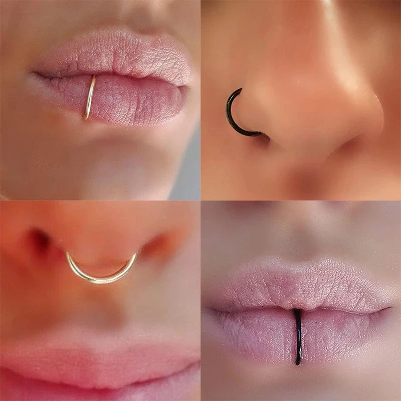 60Pcs 6/8/10/12mm Steel Small Nose Rings Stud Mixed Color Body Clips Hoop For Women Men Cartilage Piercing Punk Jewelry 250103