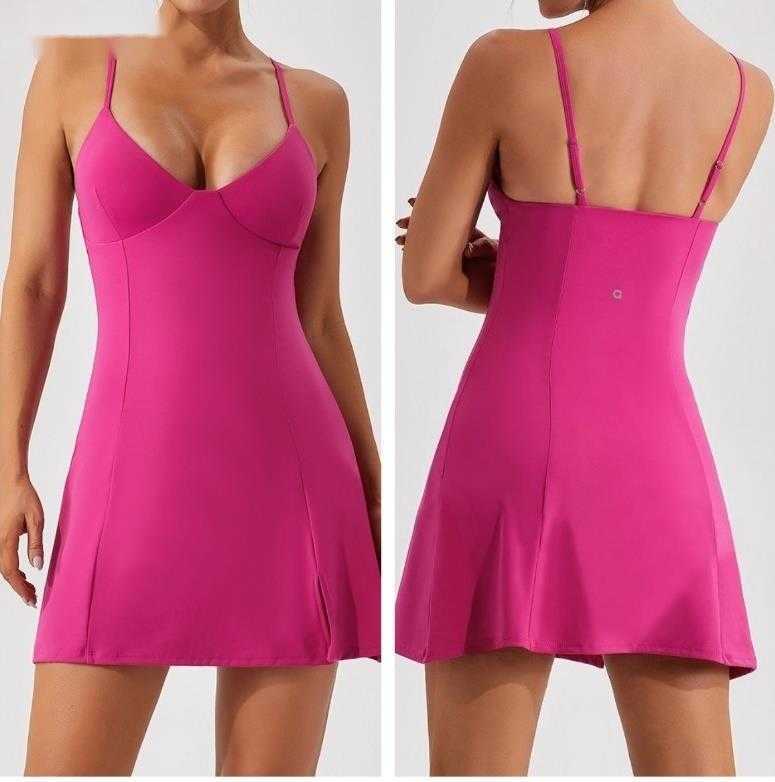 2025-- Yoga Thin Strap Dress Tennis Tank Top Dresses with Chest Pads High Elastic Slim Fit Sweat-Wicking Breathable Sports Skirts For Outdoor Leisure 