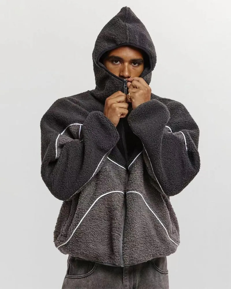 Fashion vintage color matching n zipper sweatshirt men high street hip hop streetwear hoodie couple loose casual warm coat 250103